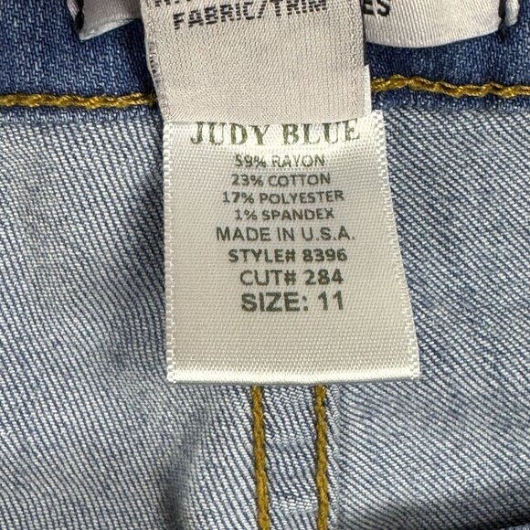 JUDY BLUE Womens Frayed Flare Jeans High Rise Medium Wash Y2K Wide Leg Cute - Picture 7 of 10